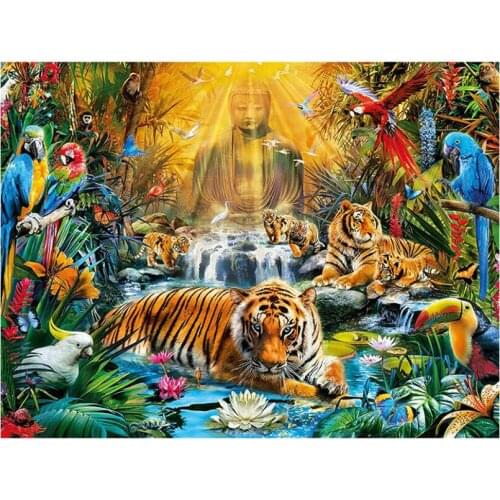 3D DIY Diamond Painting Cross Stitch Kit Full Square/Round Diamond Rhinestone Embroidery Mysterious Tigers 3D Diamond Mosaic