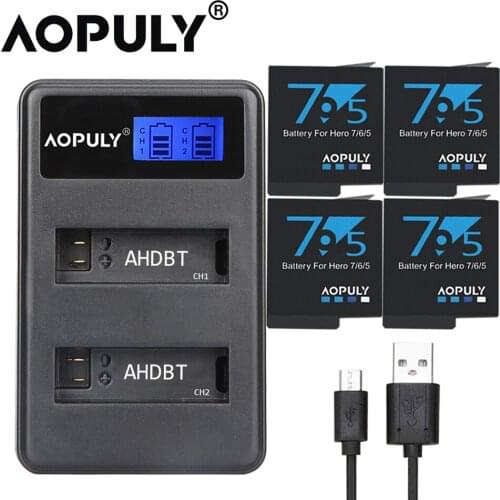 4Pcs battery Go Pro Hero 5 6 7 battery AHDBT501 Bateria + LCD USB Dual Charger for GoPro 5 Hero5 AHDBT 501 GoPro accessories