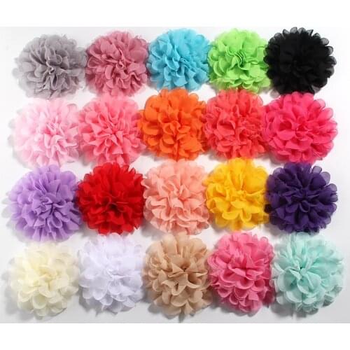 5PCS 4.4"11CM Lace Trim Patch Applique Fabric Artificial Flowers Wedding Dress Chiffon Flower Bride Hair Veil Clothes Decoration