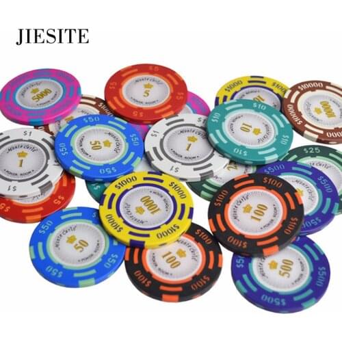 5pcs/lot Clay poker chip Casino Poker Chip Set Poker Metal Coins Dollar Monte Carlo Chips Poker Club Accessories 40x3.3mm