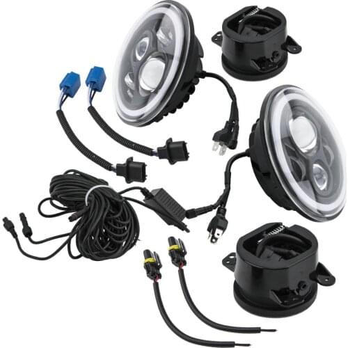 7'' RGB LED Halo Headlights Fog Lights Turn Signal Lights for Jeep Wrangler JK 07-18