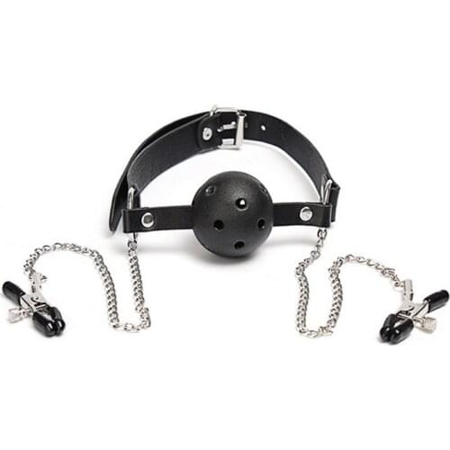 BDSM Adults Leather Sex Toys For Couple Bondage Constraint Gag Chest Clip Toys Femdom Slave Couple Sm Flirting Toys