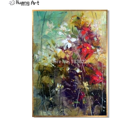 Free Shipping Hand-Painted Flower Oil Painting On Canvas Wall Art Paintings For Living Room Decor Green Knife Flower Paintings