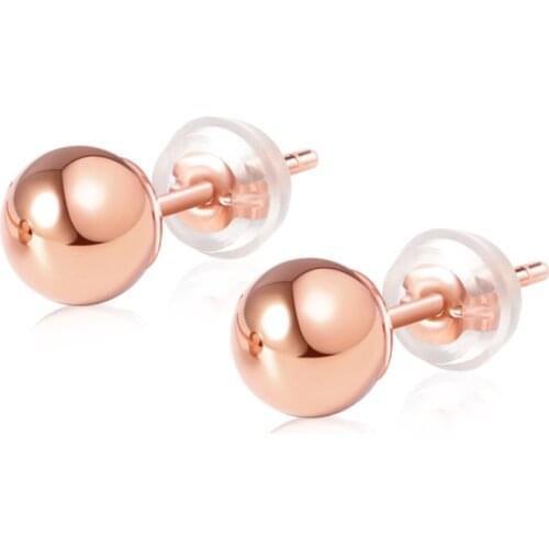 Pure 18K Yellow Gold Earrings AU750 Gold Smooth Ball Stud Earrings OL Earrings
