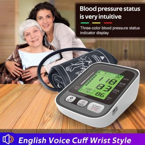 Digital Blood Pressure Monitor Tensiometer Upper Arm Automatic BP Machine Pulse Heart Rate Meter 3 Color LCD Display