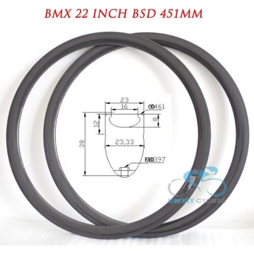 DEERACE BMX 22 inch 38mm Carbon Clincher Road Folding Bike 22'' Wheel Rims Bicycle Wheels BSD 451mm