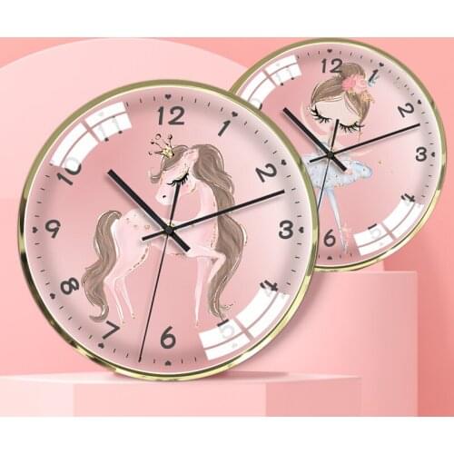 Childrens room silent wall clock girls room pink cartoon Ballet Swan Unicorn wall clock girls heart wall stickers cl31704