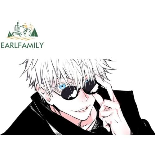 EARLFAMILY 13cm x 6.3cm Gojo Satoru Car Stickers Waterproof Vinyl Decals for Jujutsu Kaisen Anime Car Styling DIY Decor