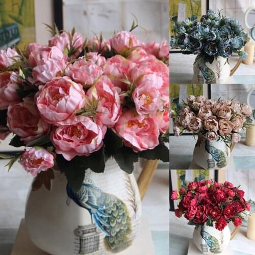 European Mini Peony Peony Five-color Artificial Silk Flower Peony Fake Flowers Bouquet Bride Wedding Party Home Decor