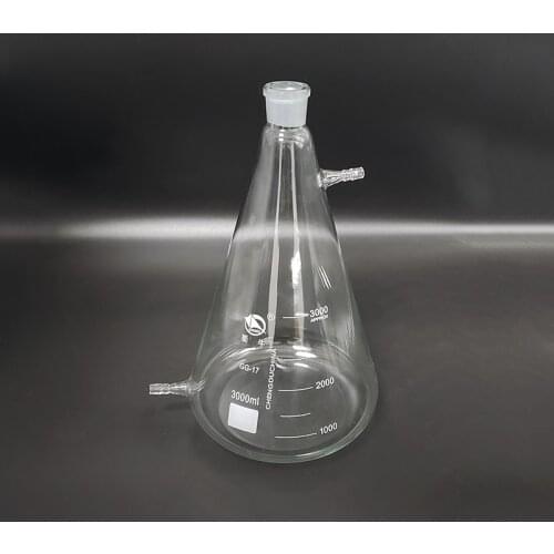 Filtering flask with tick mark 3000ml 24/29,Triangle flask with upper and bottom side tube,Filter Erlenmeyer bottle