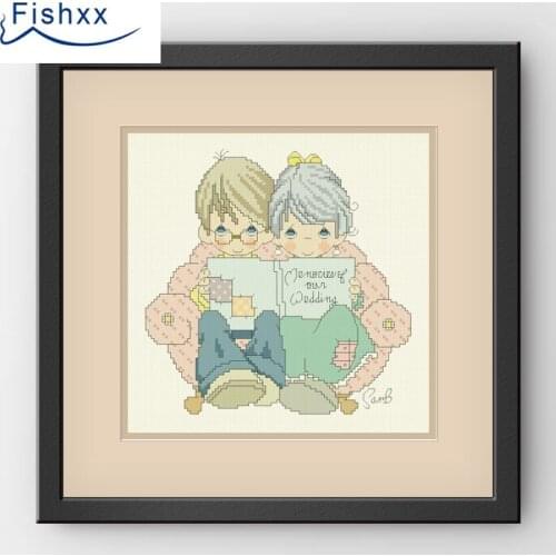 Fishxx Cross Stitch 14CT Kit European Style ChildrenS Bedroom Paintings H242 The Old Couple Read The Newspaper