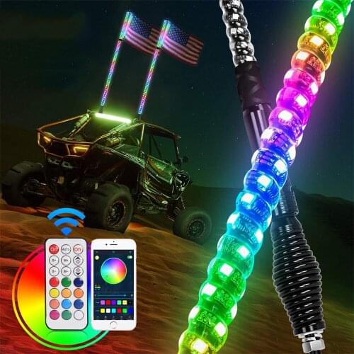 1PCS 3 4 5 FT LED Whip Lights with APP&Remote Control and Rocker Switch Spring Base Spiral RGB Chase Light Offroad Dancing Whips