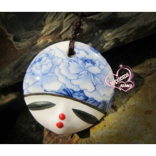 Baby Face Painting Classical Style Handmade Ceramic Pendant Adjustable Knitted Rope Necklace For children