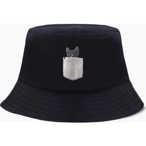 I've Got A Cat Cap Bucket Hat In My Pocket Funny Cat Cute Kawaii Fishing Cotton Fisherman Men Women Outdoor Sunscreen Hats Caps
