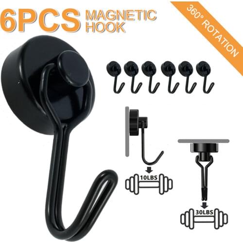 6pcs Magnetic Hook Strong Magnetic Strong Heavy Duty Neodymium Magnetic Hooks for Ceiling Magnetic Board Kitchen Office Lockers