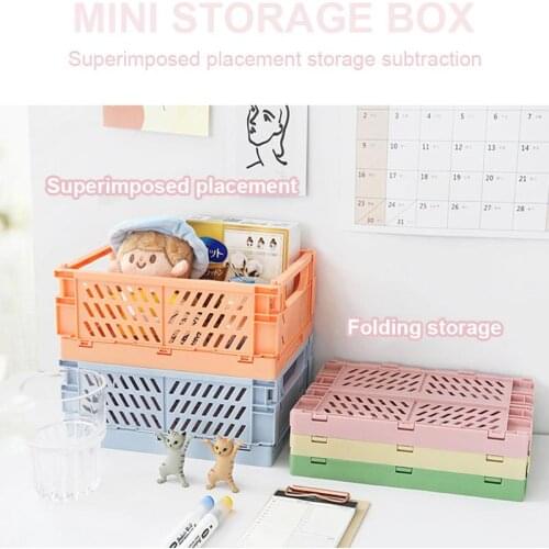 Mini Carrying Basket Student Desktop Container Folding Plastic Storage Box Foldable Pencil Tape Case Stationery Cosmetics Shelf