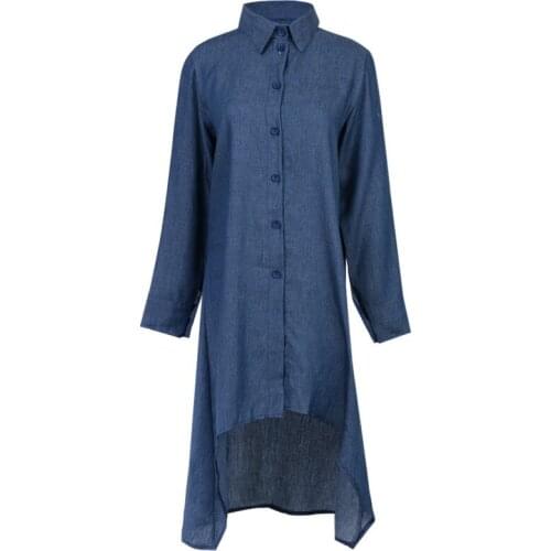 Fashion Womens V-Neck Buttons Long Sleeve Denim Jeans Blouse Shirt Party Club Top Casual Loose Mini Sundress Jeanswear Vestidos