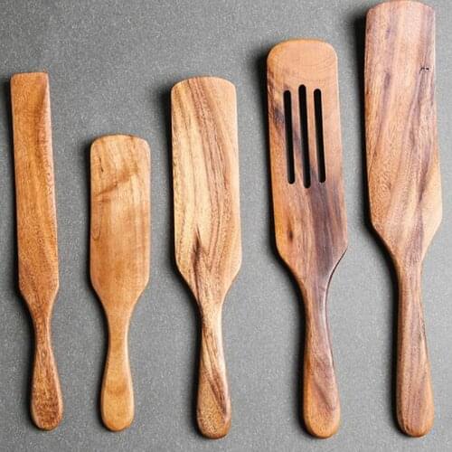 Wooden Kitchen Utensil Set, Acacia Spurtle Kitchen Sets Non-Stick Wooden Cooking Utensils Spatula Slotted Spurtle Spatula Sets