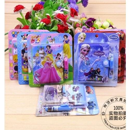 Disney Notebook Ballpoint Pen Set Cartoon Mickey Office Notepad Student Writing Diary Cute Color Waterproof Learning Gift