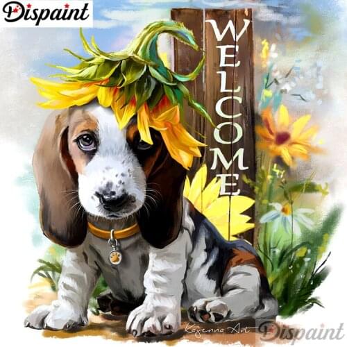 Dispaint Full Square/Round Drill 5D DIY Diamond Painting "Dog flower" Embroidery Cross Stitch 3D Home Decor A11027