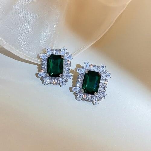 2021 New Fresh Shiny Crystal Drop Earrings Contracted Senior Geometric Square Temperament Women Korean Sweet Earrings