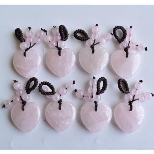 Wholesale 8pcs/lot new fashion beautiful natural pink quartz heart charms pendants 25mm for Handmade jewelry making free