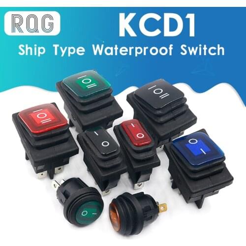 KCD1 KCD2 KCD4 On Off 10A16A20A 125V 250V AC Heavy Duty DPST Sealed Waterproof Auto Boat Marine Toggle Rocker Switch with light
