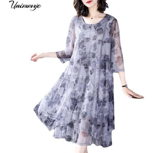 2021 New Summer Middle Aged Women Chiffon Short Sleeve Midi Dress Female Loose Fashion 5XL Plus Size Dresses Vestidos Y867