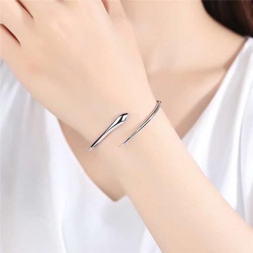 Fashion 925 Sterling Silver Simple Snake Bangles/Cuff Bracelet For Women/Girls Open Adjustable Smooth Snake Twined Bangles