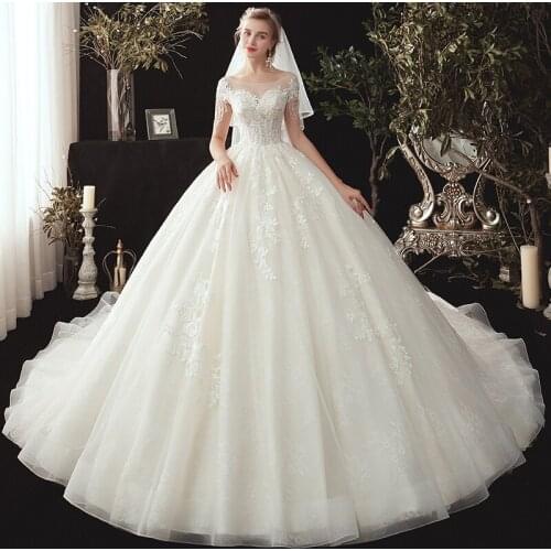 Luxury latest designs Beaded 2020 Ball Gown Wedding Dress Plus Size Bridal Gowns Short Sleeves Lace Appliques Bride Dresses X174