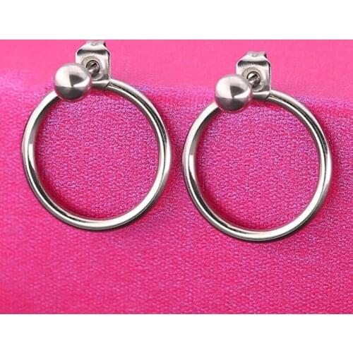 Size 16mm Round Geometric Trend Brief Titanium Stainless Steel Colors Plated Men Earring Stud Earrings For Women Classic Jewelry