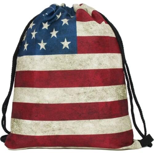 3D Printed Female Student Schoolbags Vintage Drawstring Bags Hot Sale USA American Flag Backpack