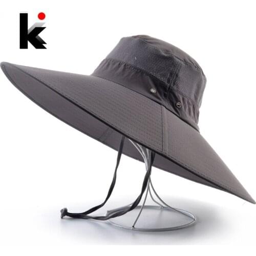 Wide Brim Sun Hat For Men Bob 15cm Brim Sun Protection Fisherman Cap Summer Outdoor Hiking Fishing Sunbonnet Mens Casual Hats