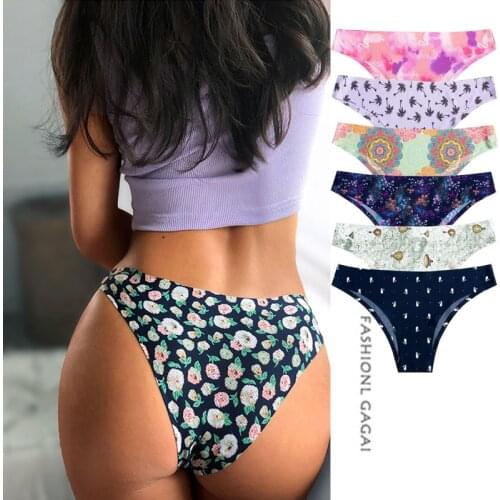 Seamless Thong Womens Panties Sexy Underwear Soft Stretch Low-Waist Briefs Cute Flowers High Quality Female Lingerie Large size