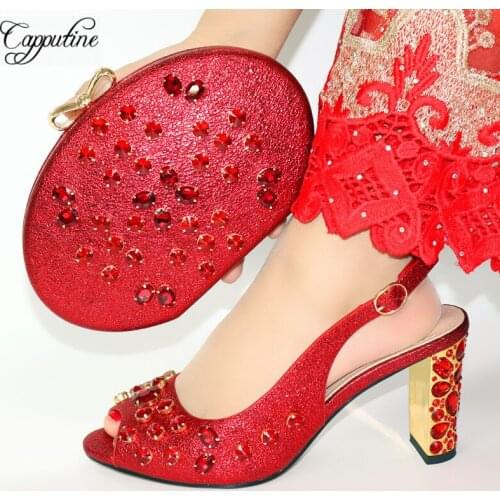 2020 African PU With Rhinestone Shoes And Bag To Match Set Fashion Elegant Party Shoes And Bag Set Summer Ladies Silver Shoes