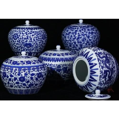 Apple shape Jingdezhen Porcelain jar Antique Blue And White Storage Pot Candy jar With Cover Sealed ceramic jar vase