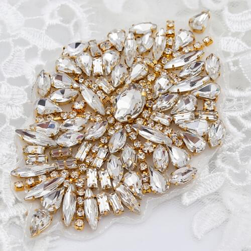 WENXI 10Pairs Wholesale Rhinestone Iron On Applique DIY Crystal Patch Rhinestone Applique Sewing For Shoes WX889