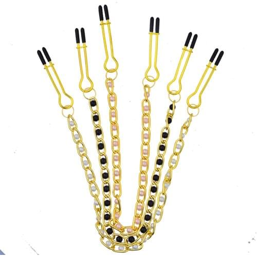 Metal Pearl Chain Nipple Milk Clips Breast Clamps Clip Slaves Bondage Nipple Clamps Torture Play BDSM Adult Games For women