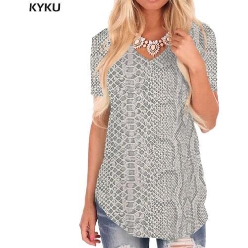 KYKU Snake Skin T-shirt women Black And White V-neck Tshirt Novel Tshirts Printed Harajuku Shirt Print Womens Clothing Fashion