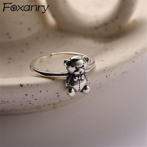 Foxanry 925 Sterling Silver Finger Rings for Women New Trendy Elegant Cute Bear Accessories Vintage Party Jewelry Gift Wholesale