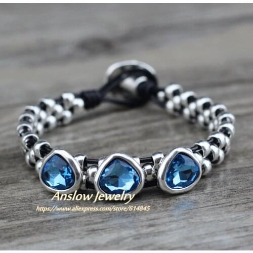 Anslow Best Selling Brand Vintage Retro Handmade Charm Couple DIY Crystal Heart Bracelets For Women Mother Day Gift LOW0737LB