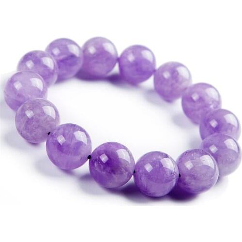 Genuine Lavender Purple Crystal Women Romantic Round Bead Stretch Bracelets 16mm