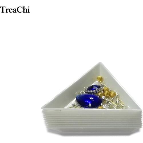 10Pcs White Mini Plastic Triangle Sorting Tray Gemstone Collection Storage Case Bead Crystal Nail Cosmetic Art Tool Tray7*2.5 cm
