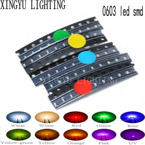 100PCS 0603 SMD LED bead Blue Red Yellow Green Warm White purple Orange SMD light emitting diode high bright quality DIY Kit