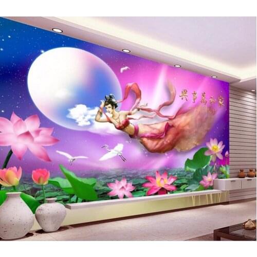 Custom mural 3d room wallpaper Lotus pond flying fairy home decoration painting picture 3d wall murals wallpaper for wall 3 d