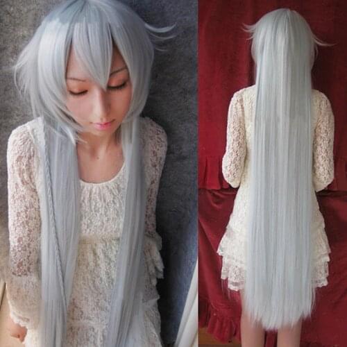 43" 110cm Long Anime Black Butler Undertaker Kuroshitsuji Under taker Heat Resistant Hair Cosplay Costume Wig + Track + Wig Cap