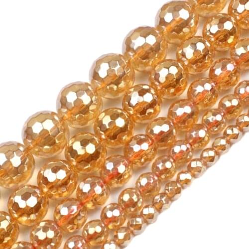 AAA Faceted Gold Crystal Quartz Natural Stone Beads Round Loose beads For Jewelry Making 4/6/8/10/12mm Diy Bracelet Necklace