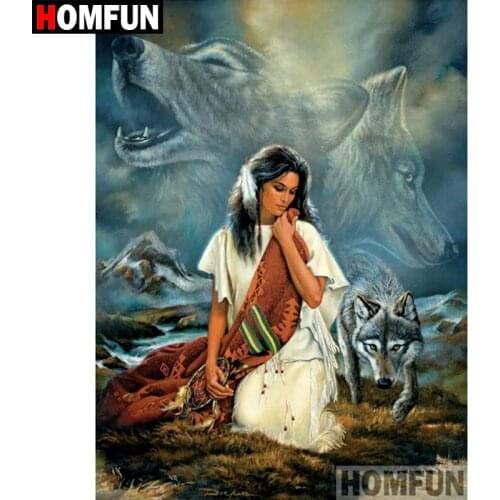HOMFUN 5D DIY Diamond Painting Full Square/Round Drill "Indian girl" Embroidery Cross Stitch gift Home Decor Gift A08464