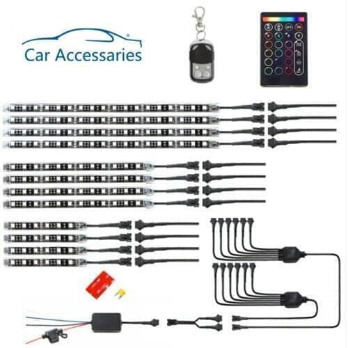 Motorcycle/Car Atmosphere Light RGB 5050 LED with Wireless Remote Control Smart Brake Lights Moto Decorative Strip Neon Lamp Kit