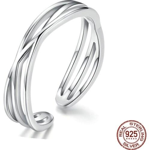 Authentic 925 Sterling Silver Geometric Twisted Wave Open Size Finger Rings Women Wedding Engagement Jewelry SCR483